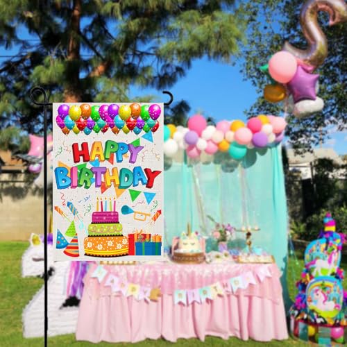 Drapeau de jardin Happy Birthday抗风双面横幅解决户外生日布置难题