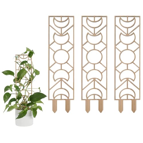 Paquete de 3 enrejados de madera para plantas a prueba de plantas con diseño geométrico para interiores, soporte para hiedra