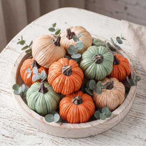 Geelin 12 Pcs Green Rustic Fall Pumpkin Decor Resin Pumpkins for ...