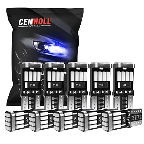 CENMOLL T10 501 W5W Bombilla LED Azul, Super Brillante 168 194 501 W5W Bombillas LED Canbus Sin Error Bombilla de Coche para Luces de Lectura Interiores Luces de Matrícula Luces de Domo, Paquete de 10