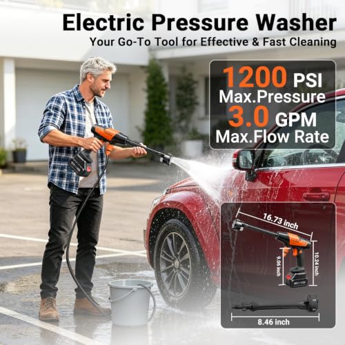 Image of Cordless Portable Car Washer, 1200 PSI Max Power Washer with 21V 4.0Ah Large Capacity Battery, Lightweight Car Pressure Washer with Safety Lock, Storage Case & 6-in-1 Nozzle for Car /Garden /Home /Patio