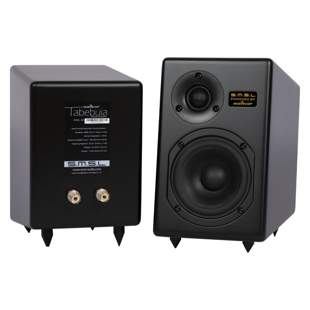 S.M.S.L SMSL Tabebuia - Altavoces estéreo pasivos de alta fidelidad de 4Ω, 56 Hz a 32 kHz, controladores personalizados Wavecor (negro/par)