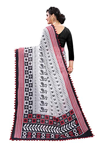 RAJESHWAR FASHION WITH RF WITH RF Women's Woven Jute Cotton Saree With Blouse Piece (PUM PUM_Black white_Black White) - Image 5