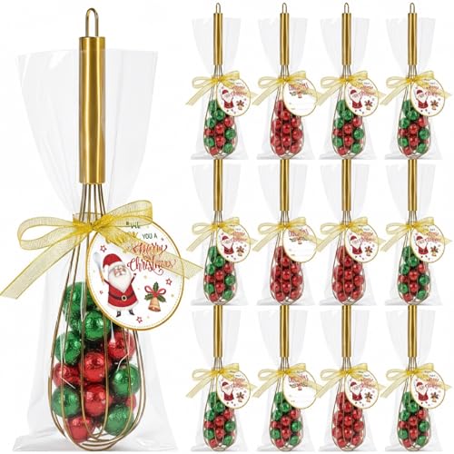Teenyyou 12 Sets 10 Inch Christmas Whisk Gifts Gold Stainless