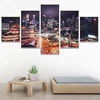 SIGNWIN 5 Panel Canvas Wall Art City Illuminations for Home Decorations Ready to Hang - 60