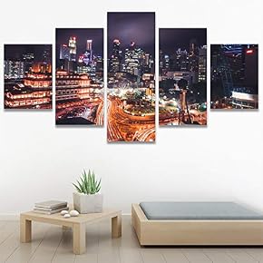 SIGNWIN 5 Panel Canvas Wall Art City Illuminations...