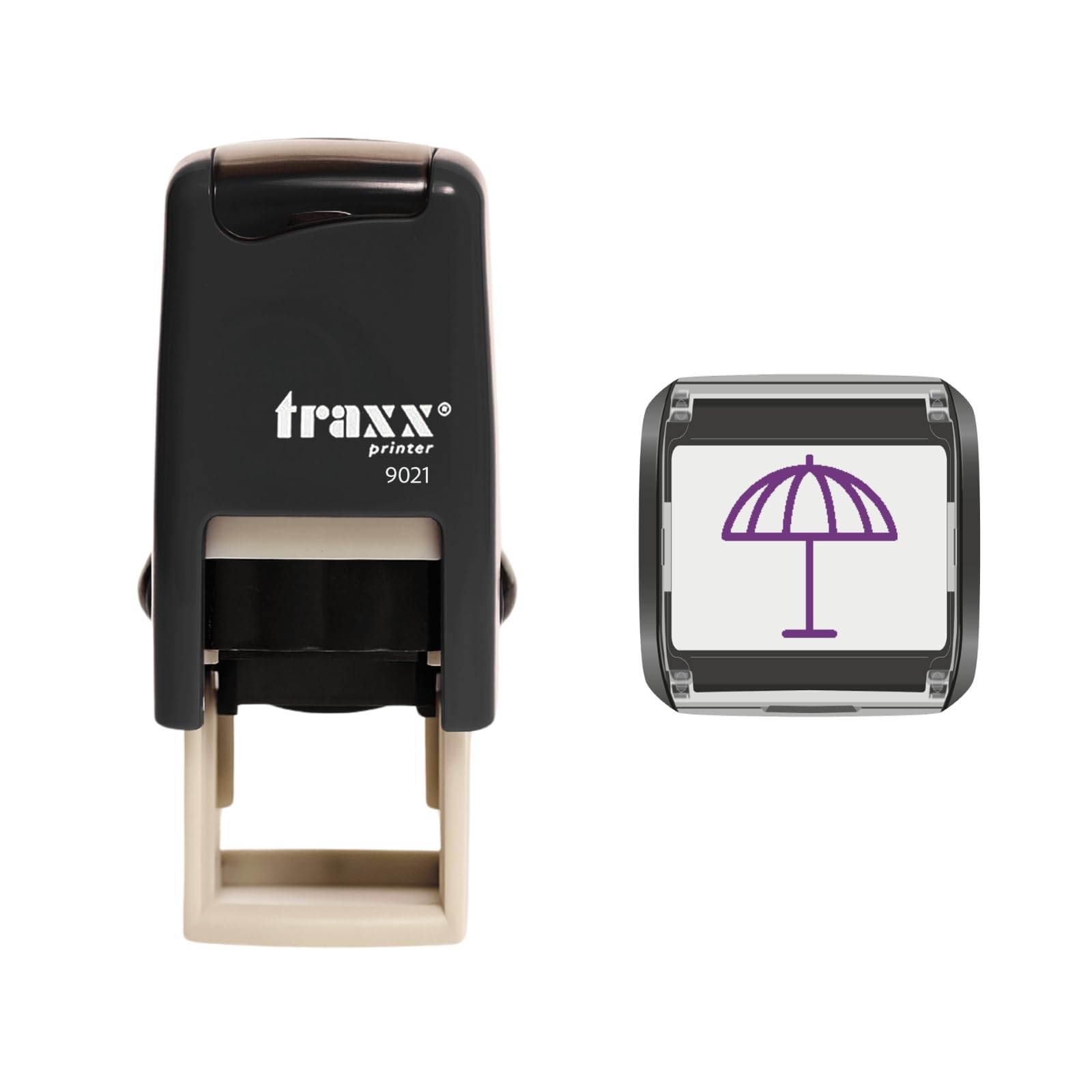 Traxx 9021 Loyalty Card Self Inking Rubber Stamp Garden Store Outdoors Sun Umbrella Shop Bed Beach *A Violet Parasol Design**