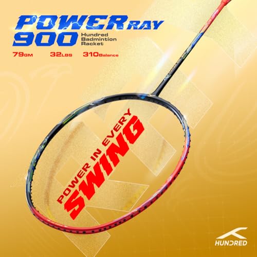 Image of Hundred Power Ray 900 Badminton Racket with Full Cover | 79 Grams | Maximum Tension ≤32 lbs
