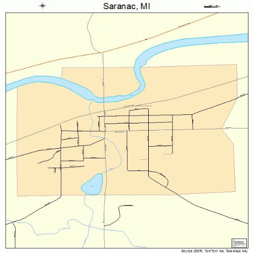 Large Street & Road Map of Saranac, Michigan MI Printed poster size