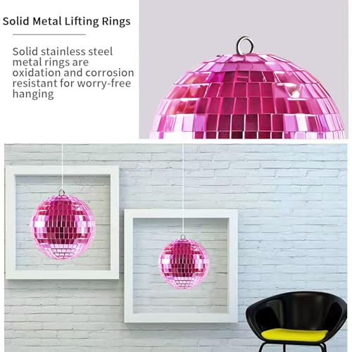 Jicyor 12 Stück Discokugel, Disco Spiegel Ball Pink Mini Disco Balls, Discokugel Spiegelkugel für Weihnachtsbaum Dekoration, Lichteffekt, Hochzeit, Home, Party(10/7/5/3/2cm)