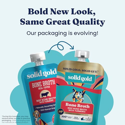 Image of Solid Gold Beef Bone Broth for Dogs - Limited Ingredient Bone Broth Dog Food Toppers for Picky Eaters with Collagen & Superfoods - Dog Gravy Topper for Dry Food - Gut Health & Hydration - 6 Pack