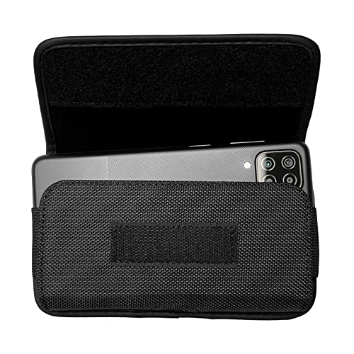 Eaglecell Nylon Cellphone Holster For Cricket Dream 5G, Radiant Max, Lg Stylo 6, Nokia X100, Tcl Stylus 5G, S22/Note20 Ultra - Horizontal Case Canvas Waist Carrying Pouch With Belt Clip/Loops, Black #TOP2
