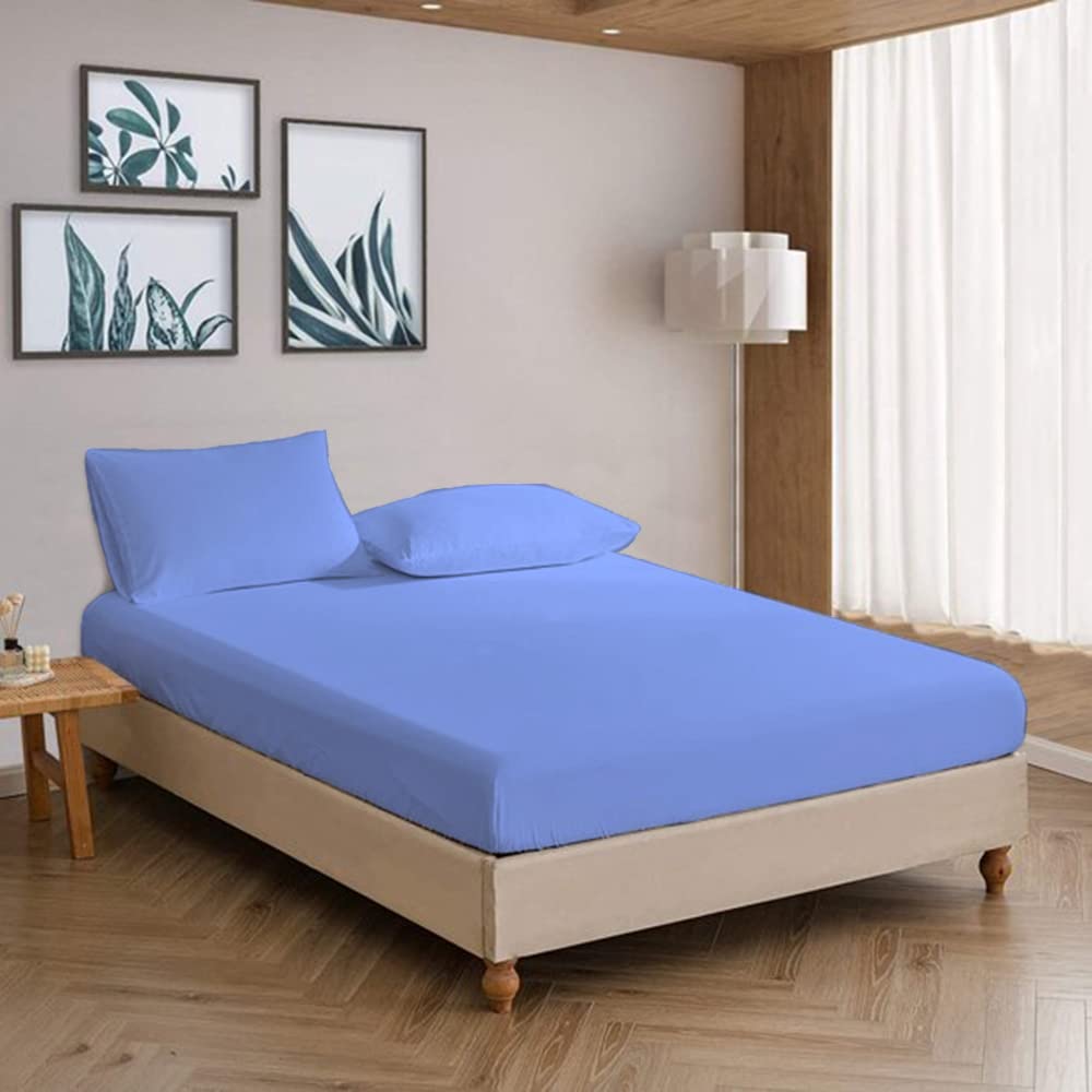 Dazzle Collection® Extra Deep Fitted Sheet 100% Egyptian Cotton 16"/40CM Fitted sheet 200TC Machine Washable. (Double, Blue)