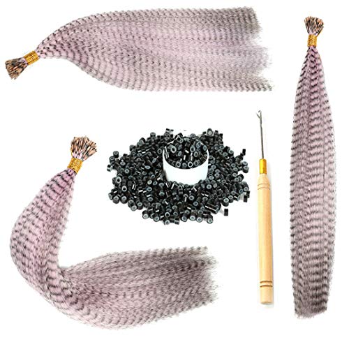 50 Strands 16'' Mixed Colors Colored Synthetic Feather Hair Extensions Kit (Not Real Feather) with 100 Pcs Silicon Micro Link Beads 1 Crochet Hook Tools Kit (16'', light pink)