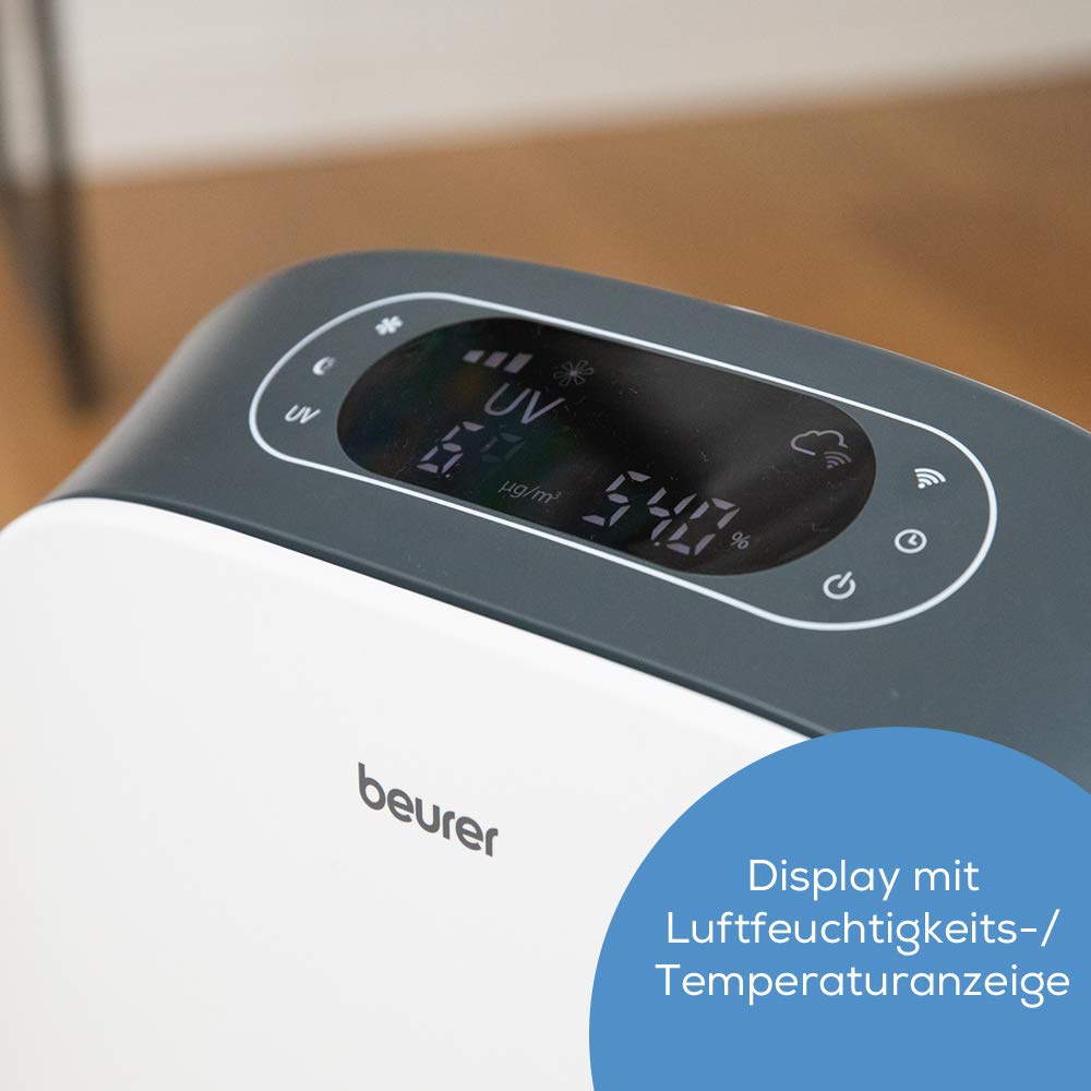 Beurer LR 500 Luftreiniger, mit HEPA-Filter H13, App-Steuerung über WLAN, filtert diverse Bakterien und Viren, mit Timer und Nachtmodus, für Räume bis 106m², Weiß, 21 x 35 x 62 cm
