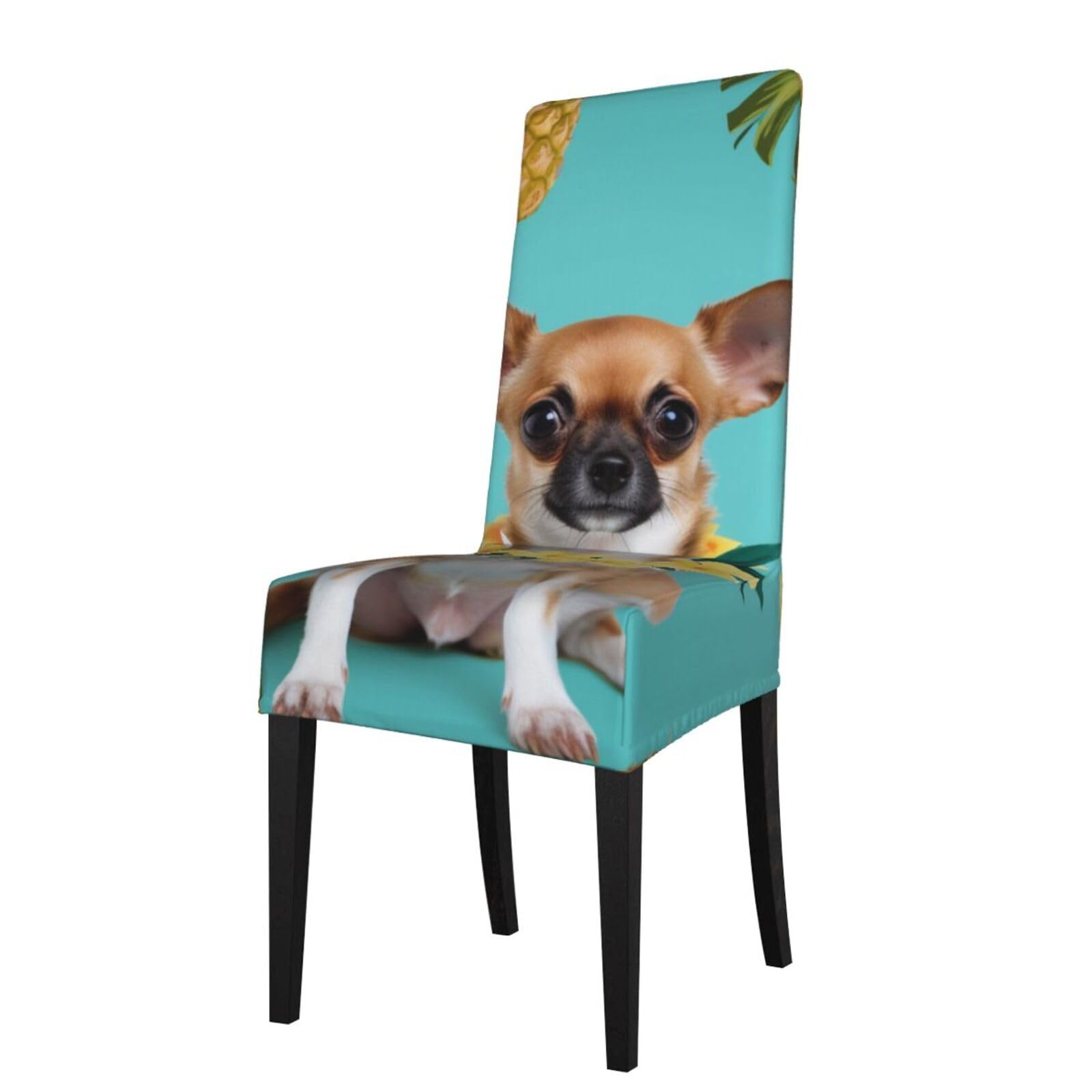 WPKJU Chihuahua Dog Pineapple Print Dining Chair Covers Removable Chair Seat Covers Decorative for Kitchen & Bar Stools