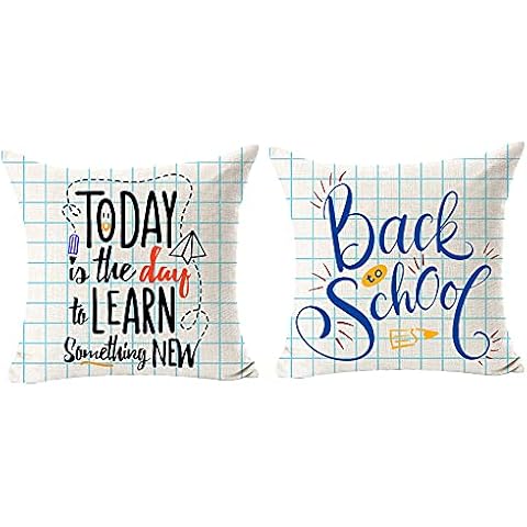 FELENIW Set of 2 Student Gift Back to School Pencil Square Pillowcase Decorative Throw Pillow Cover Cushion Case Cotton Linen Material for Bed Sofa Classroom 18x18 inches (A2) Cover