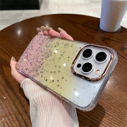 Coque iPhone 13 Pro Max antichoc transparente paillettes jaune