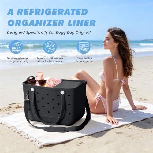 KANG YU Cooler Organizer Insert Compatible with Bogg Bag XL, Leak-Proof Ice Chest Beach Bag with Removable Divider, Zippered Pouch, Portable Travel Organizer for Beach, Picnic, Camping, Pool (Black) by KANG YU - Used condition - Image 8
