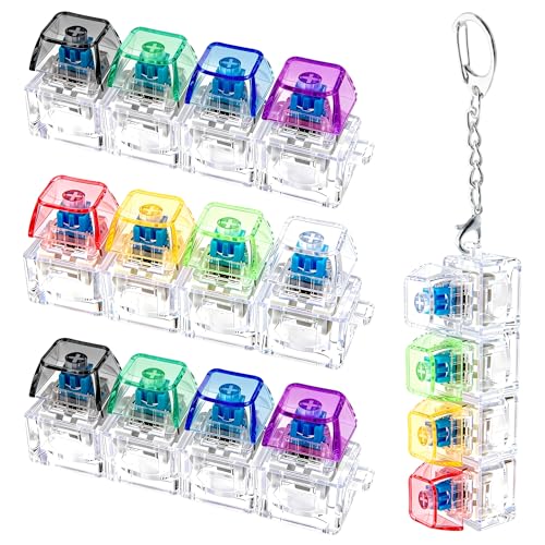 4 PCS Keyboard Fidget Toy, Keyboard Fidget Keychain 4-in-1 Keyboard Decompression Button Finger Clicker Toys, Button Stress Relief Fidget Gifts (Transparent Colorful)
