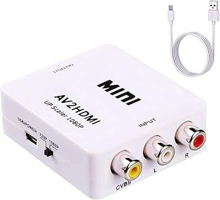 Flsazrx RCA to HDMI Converter 1080P Adapter for N64 Wii PS2 Xbox VCR DVD - PAL/NTSC Plug & Play White