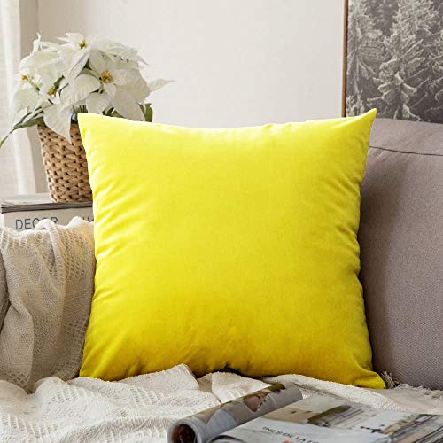 Image of Khooti Velvet 200 TC Cushion Cover Pack Of 1-8 inchX8 inch /20X20 Cm-Lemon Yellow-Soft Pillow Covers Cushion Case For Sofa Bedroom Living room Chair Car