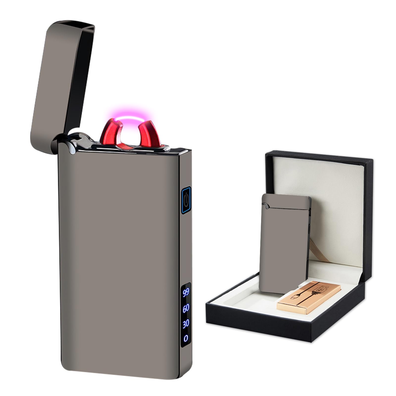Accendino elettrico accendino elettronico personalizzato con alloggiamento in metallo, indicatore di livello di carica e ricarica USB-C per candele, regalo speciale (nero)