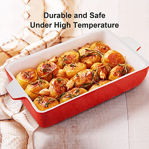 Cibeat Porcelain Baking Pans Set For Oven, 11.7 X 7.8 X 4.9 Inches Of Ceramic Casserole Dish, 3 Pcs Rectangular Bakeware Lasagna Pans For Cooking, Kitchen, Cake Dinner, Banquet And Daily Use, Red #TOP6