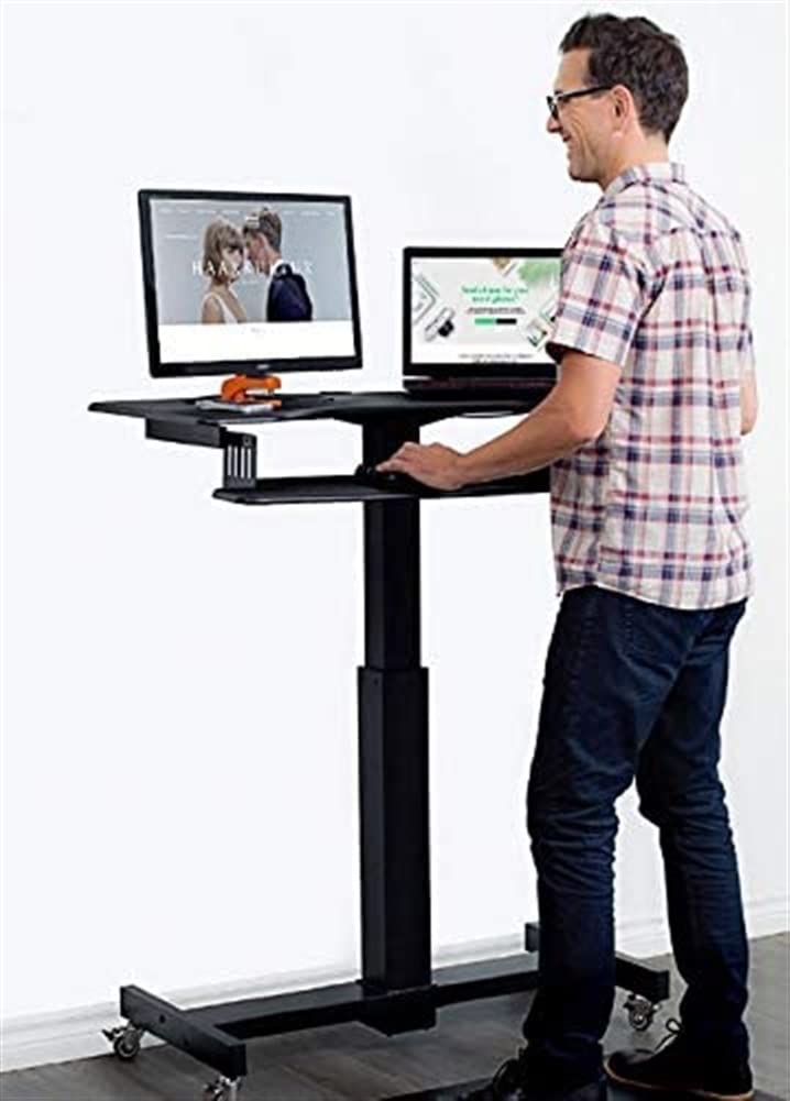 Mobile Standing Desk Mobile Height Adjustable Table Stand Up Desk Cart with Sliding Keyboard Tray Computer Workstation Rolling — view 4