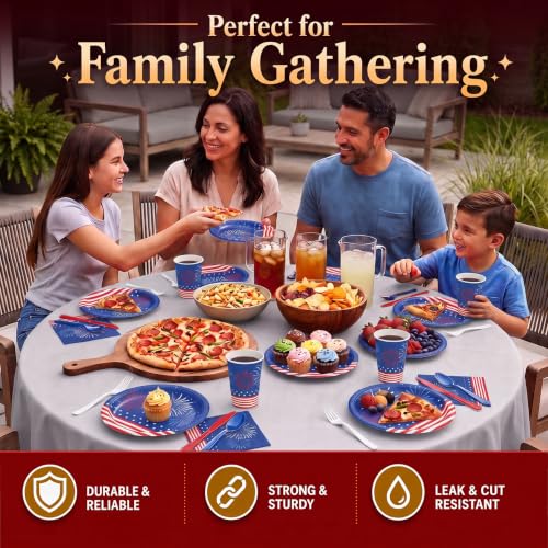 Image of 390 Pcs 4th of July Plates and Napkins Sets 4th of July Paper Plates | Includes 60 9 inch Paper Plates | 60 7 inch Paper Plates | 60 9oz Paper Cups | 60 Napkins | 150 Plastic Cutlery
