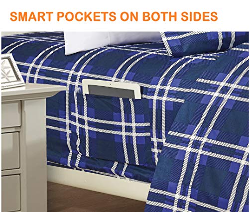 Elegant Comfort Luxury Soft Bed Sheets Plaid Pattern - 1500 Premium Hotel Quality Microfiber Softness Wrinkle and Fade Resistant (6-Piece) Bedding Set, King, Navy Blue