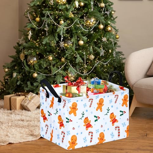 Image of MAIZMZ Christmas Basket for Kids Gingerbread Santa Claus Snowman Storage Baskets Collapsible Nursery Hamper Waterproof Clothes Toy Bin Book Shelf Gift Basket Cube Xmas Party Decor