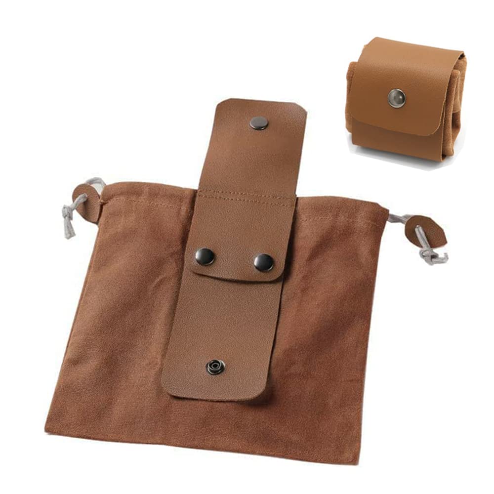 Shenhai Foraging Bag Canvas Pouch Outdoor Foraging Bag with Drawstring Collapsible Bushcraft Leather Pu Belt Bag for for Outdoor Traveling Camping, Brown, Simple