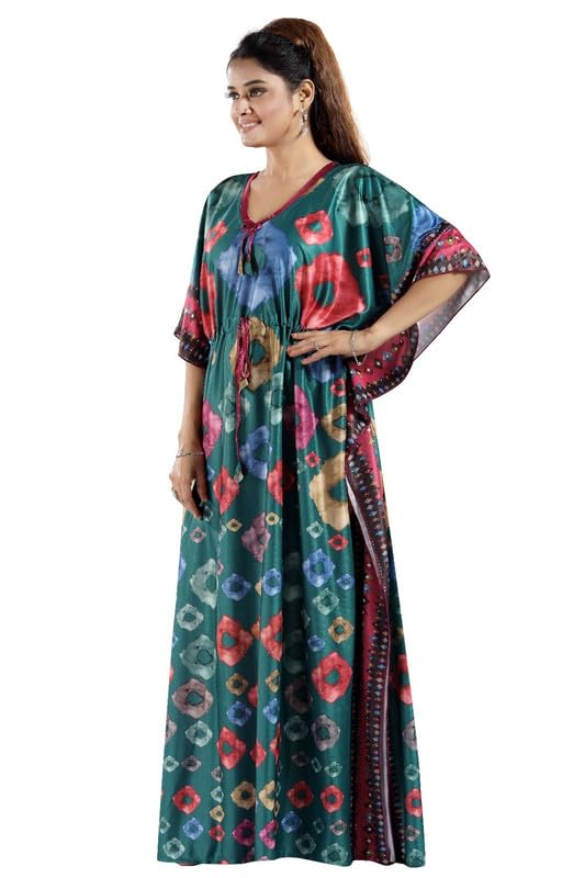 Image of Women's- Kaftan /Nighty /Maxi /Gown /Nightdress /Nightwear Serena Fabric- V-Neck Floral Print