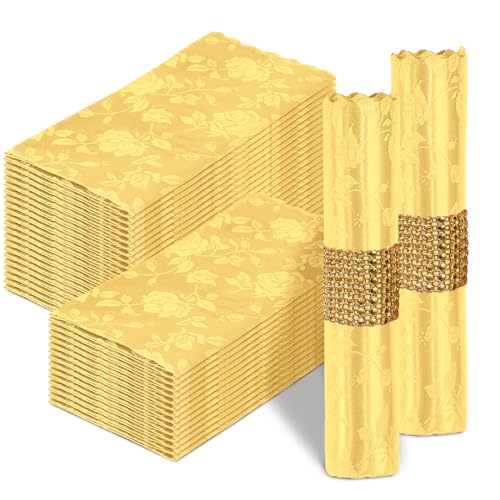 24 Servilletas Jacquard Satinadas 43x43 cm Dorado miniatura 1
