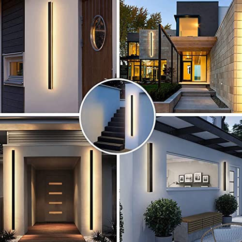 Schmaly Dimmable Modern Outdoor Wall Lights Long Led Exterior Black Light Fixtures Ip65 Waterproof Sconce For House Patio Porch, With Remote Control(47.24 Inch) #TOP6