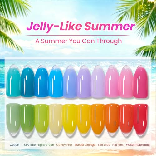 Image of Beetles Neon Jelly Gel Nail Polish Set - 7.5ML 20 Colors Summer Gel Polsih Kit Jelly Pink Red Blue Green Yellow Orange Sheer Gel Soak Off UV Base Glossy Matte Top Coat French Nail Art Gift for Women