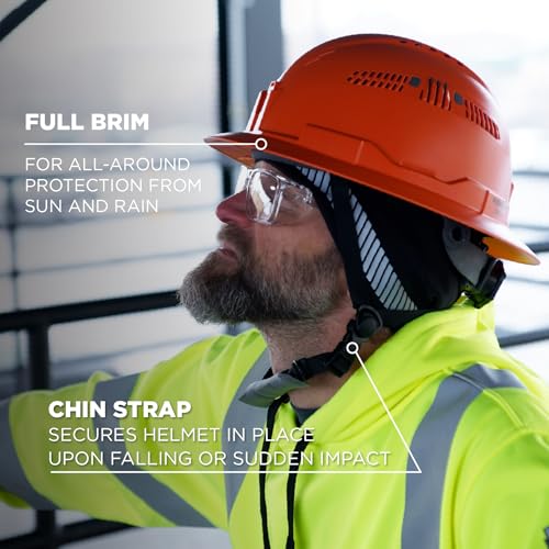 Image of Ergodyne 8964 Full Brim Safety Helmet, Type 2 Class C Hard Hat with Chin Strap, Adjustable Venting, ANSI /ISEA Z89.1-2014