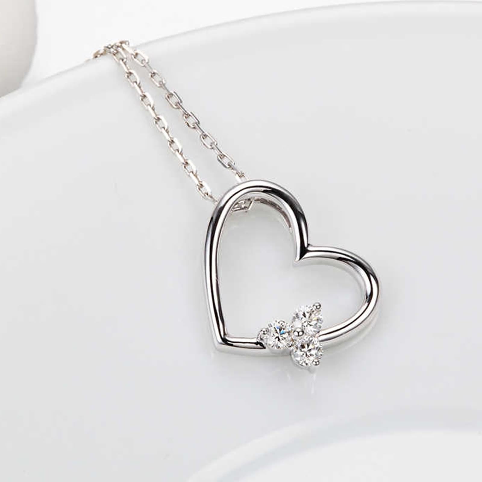 Collar para novia, collar largo de bisutería con forma de corazón con diamante y oro blanco