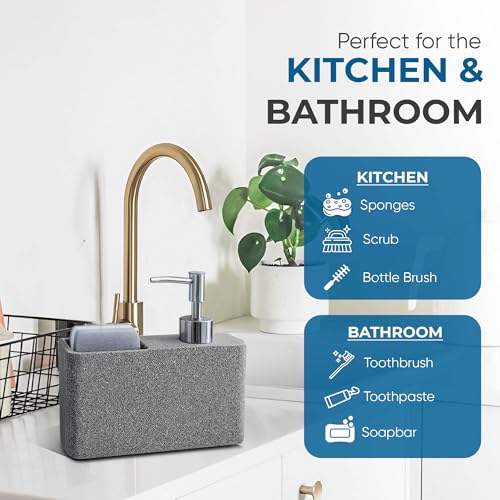 Havara Dish Soap Dispenser with Sponge Holder for Kitchen Sink, Hand Soap Pump & Kitchen Sink Organizer, Granite Resin Non-Slip Countertop Caddy, Stone Gray by Havara - Used condition - Image 8