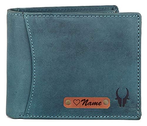 Image of WildHorn customised Gifts for Men | Personalized Leather Wallet for Mens -Name /Logo Printed on Wallet I Unique Customized Gifting for Men Boy Love Husband Employees Clients