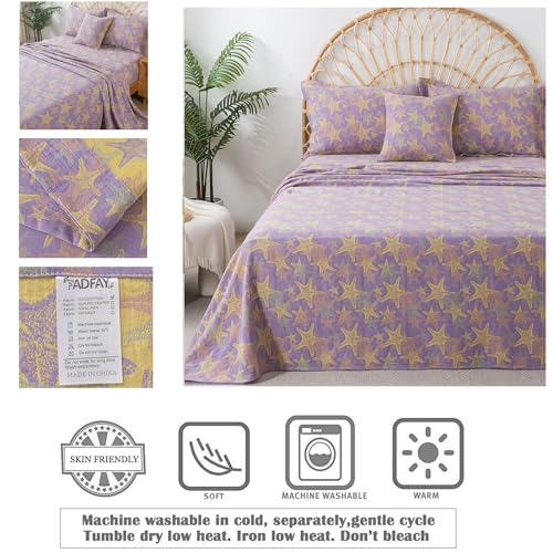 Image of FADFAY Beach Theme Sheets Set King Purple Yellow Starfish Ocean Bedding Coastal Nautical Bedding Super Soft Washed Double -Layer Muslin Sheets 100% Cotton Deep Pocket Fitted Sheet 4Pcs, King Size