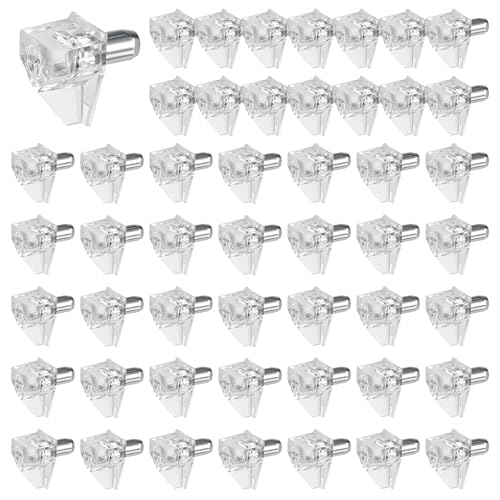 XIANJIA 50 Stück Einlegeboden Halter Bodenträger 5mm Regalbodenträger Kunststoff Glasbodenträger Fachbodenträger Geeignet für Küchen Wohnzimmer Kleiderschränke und Bücherregale