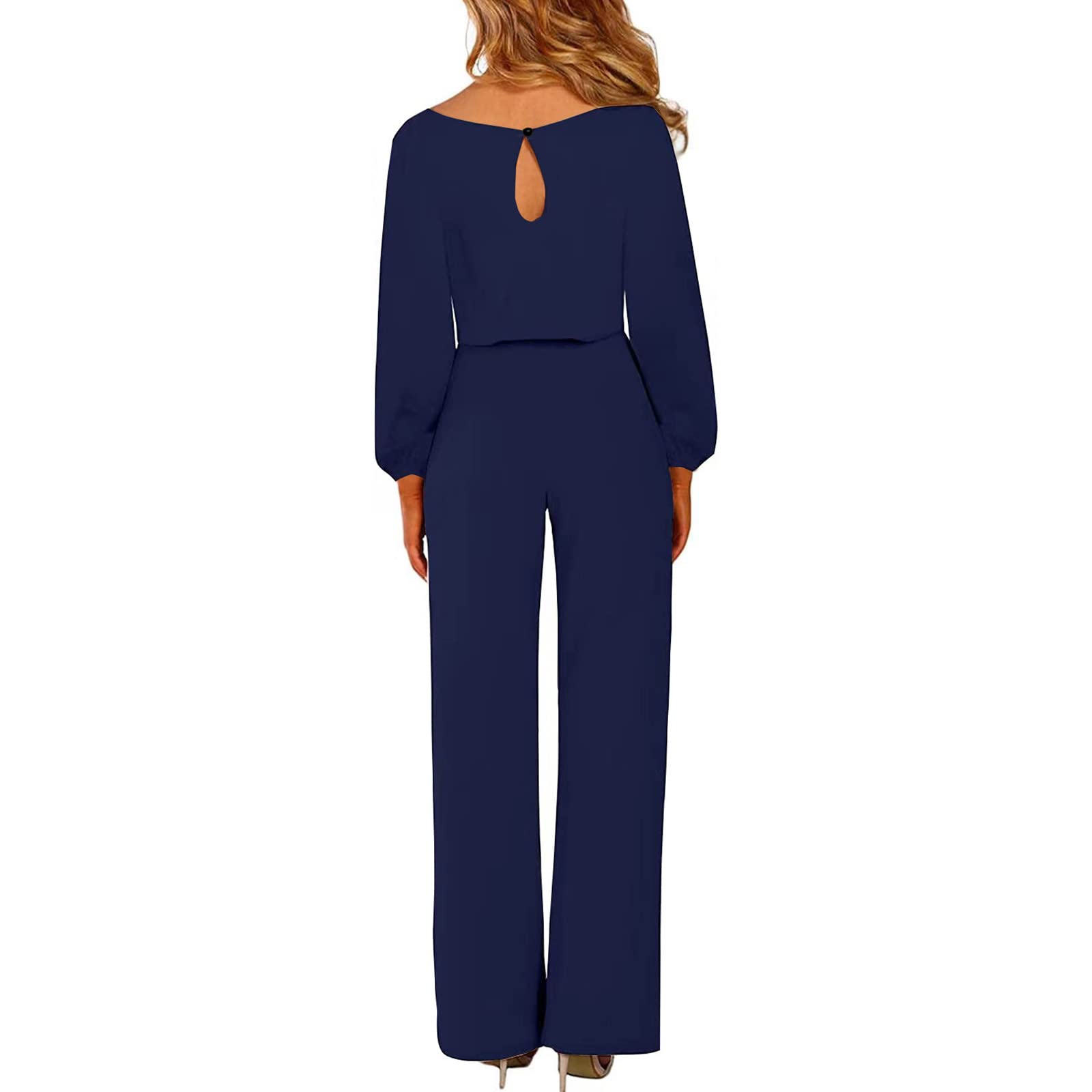 Générique Tempérament femmes col rond manches longues taille haute combinaison slim avec ceinture