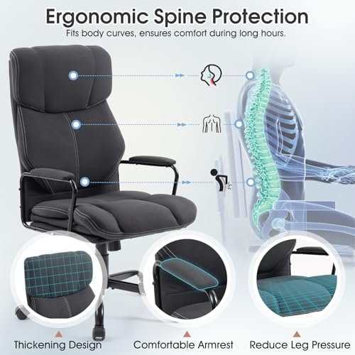 Image of ECOTOUGE Executive Office Chair, Ergonomic Chair with Thick Cushion & Lumbar Support, Computer Chair with Adjustable Height & Armrests, Big and Tall Office Chair, Rolling Swivel Chair,Dark Gray