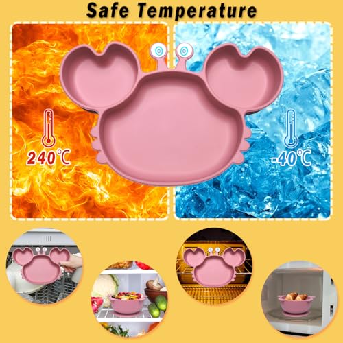 Kinyoda Avvänjningsklaff, 10 delar barnkalkset, halkfri geléset med sugkopp skål, babybestickset för mat, BPA-fri (rosa) - Image 8