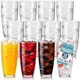 HEFTMAN Juego de 12 vasos de plástico acrílico de 550 ml con diseño en espiral, apilables, reutilizables, para jardín, picnic, camping, barbacoas, fiestas o uso diario (transparentes)