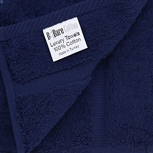 Image of BC BARE COTTON Luxury Hotel & Spa Towel Turkish Cotton Bath Towels - Navy Blue - Dobby Border - Set of 4