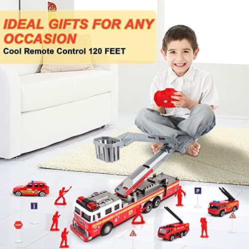 Deao Fire Truck Toys For Boys With Lights And Sounds,Rc Remote Control Firetruck With Fodable 360 Rotating Ladder,Pull Back Vehicles Toys Gifts For 3 4 5 6 Boys Girls Kids (Classic Edition) #TOP4