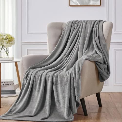 HMFSXKR Fleece Throw Blankets Single Double Travel Size Fluffy Flannel Blankets Soft Warm Bed Throws Sofa Bed Settees Couch Fit All Season No shedding (Grey, 150*200CM)